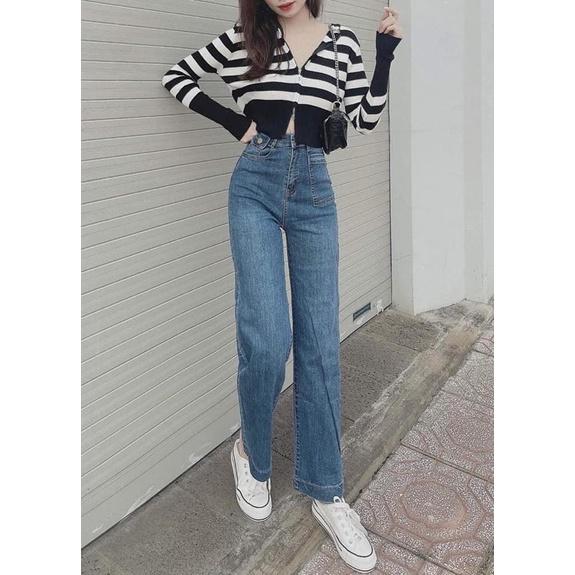 QUẦN JEAN XANH NHẠT ỐNG ĐỨNG CẠP CAO