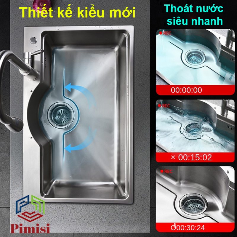 Chậu Rửa Bát INOX 1 Hố Lớn Pimisi Làm Từ Thép Không Gỉ SUS 304 Cao Cấp Kiểu Bán Nguyệt Ngăn To 1 Hố KT 7546 Và 7848, Kèm 1 Khay Bồn Rửa Chén Nhỏ Đơn Gác Bồn Sang Trọng Với Đầy Đủ Phụ Kiện Xi Phông Siêu To, Gắn Được Âm - Dương Bàn Đá Bếp | Hàng Chính Hãng