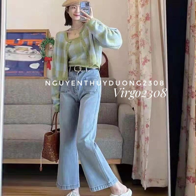 SET ÁO CARDIGAN LEN KẺ CARO MIX ÁO 2 DÂY SIÊU XINH
