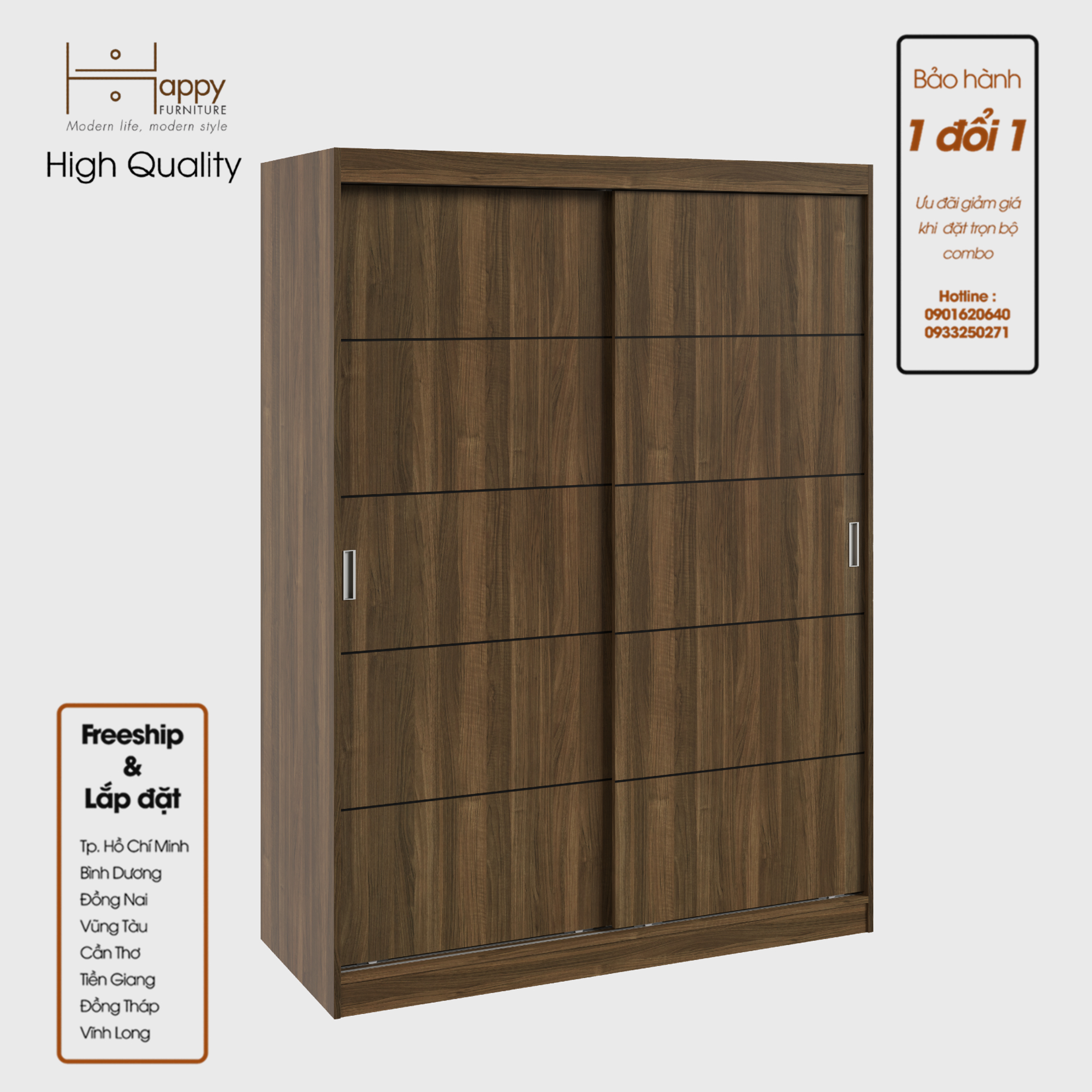 [Happy Home Furniture] RUNI, Tủ treo quần áo -  1m5 x 2m,  150cm x 60cm x 203cm ( DxRxC), TCL_004