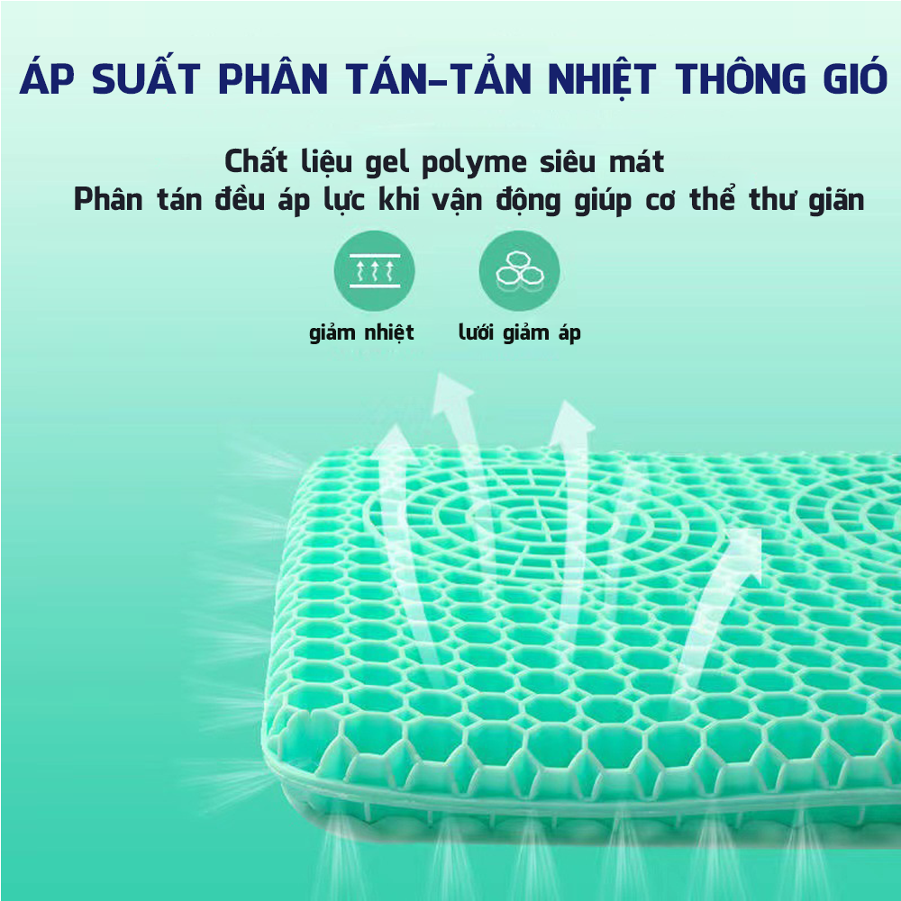 Đệm ngồi thoáng khí SILICONE cao cấp 3D chất liệu Gel thiết kế tổ ong thế hệ mới 2 lớp tặng kèm túi vài bọc