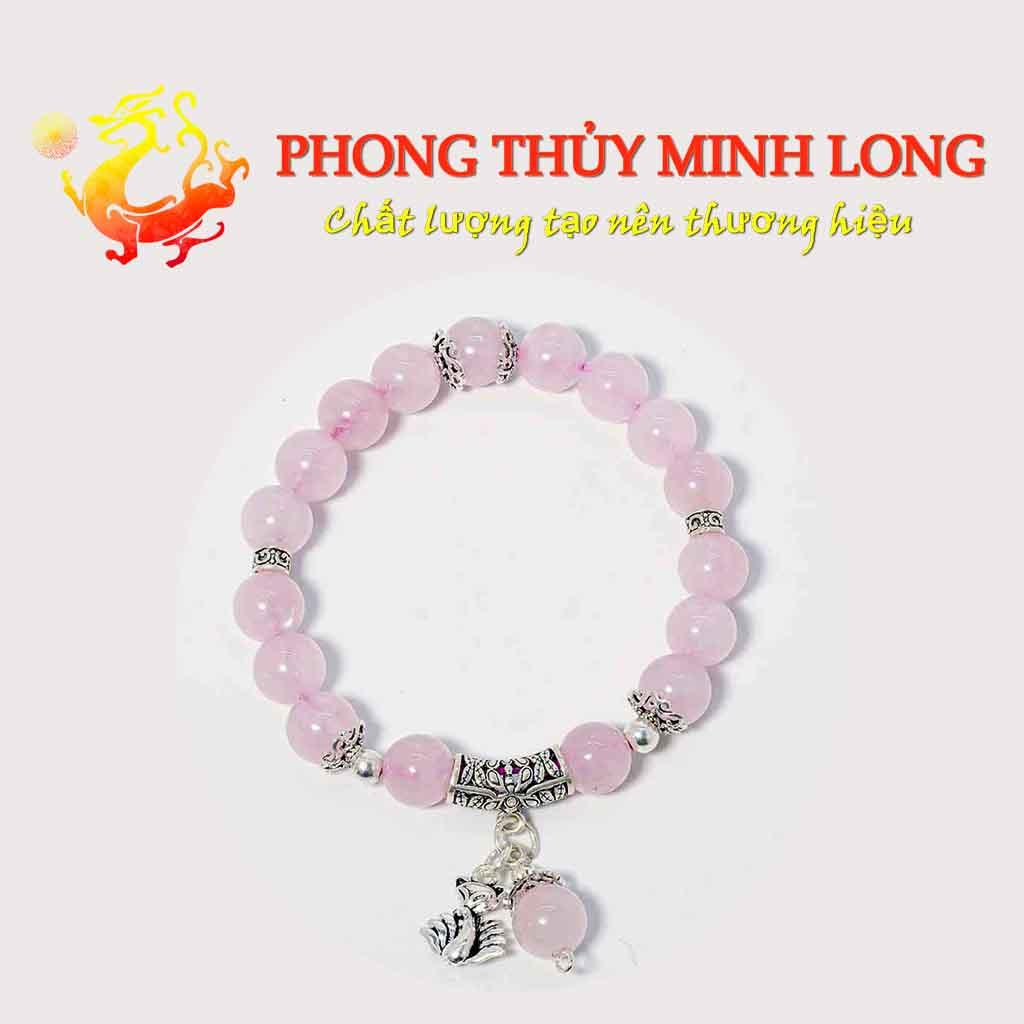Vòng đá. Thach Anh Hồng chất lượng 5A mix charm cỏ 4 lá xinh xắn hợp mệnh Hỏa và Thổ