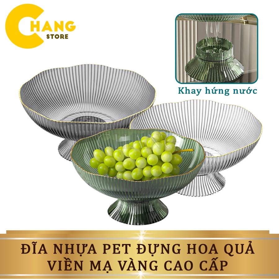 Đĩa Nhựa PET Đựng Hoa Quả Viền Mạ Vàng, Khay Đựng Bánh Kẹo Đa Năng Chất Liệu Nhựa Cao Cấp