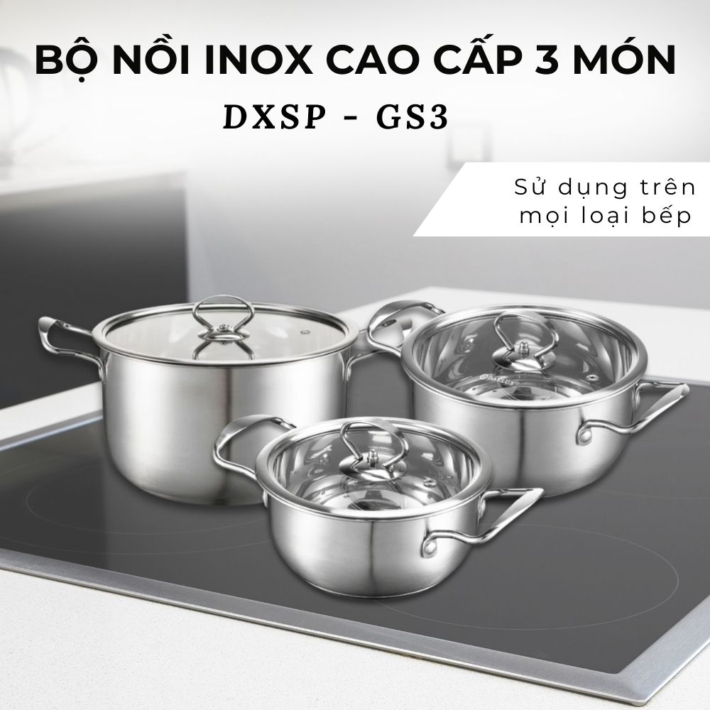 Daelux Bộ 3 nồi Inox DXSP-GS3 (size 16 + 20 + 24cm) -Hàng chính hãng