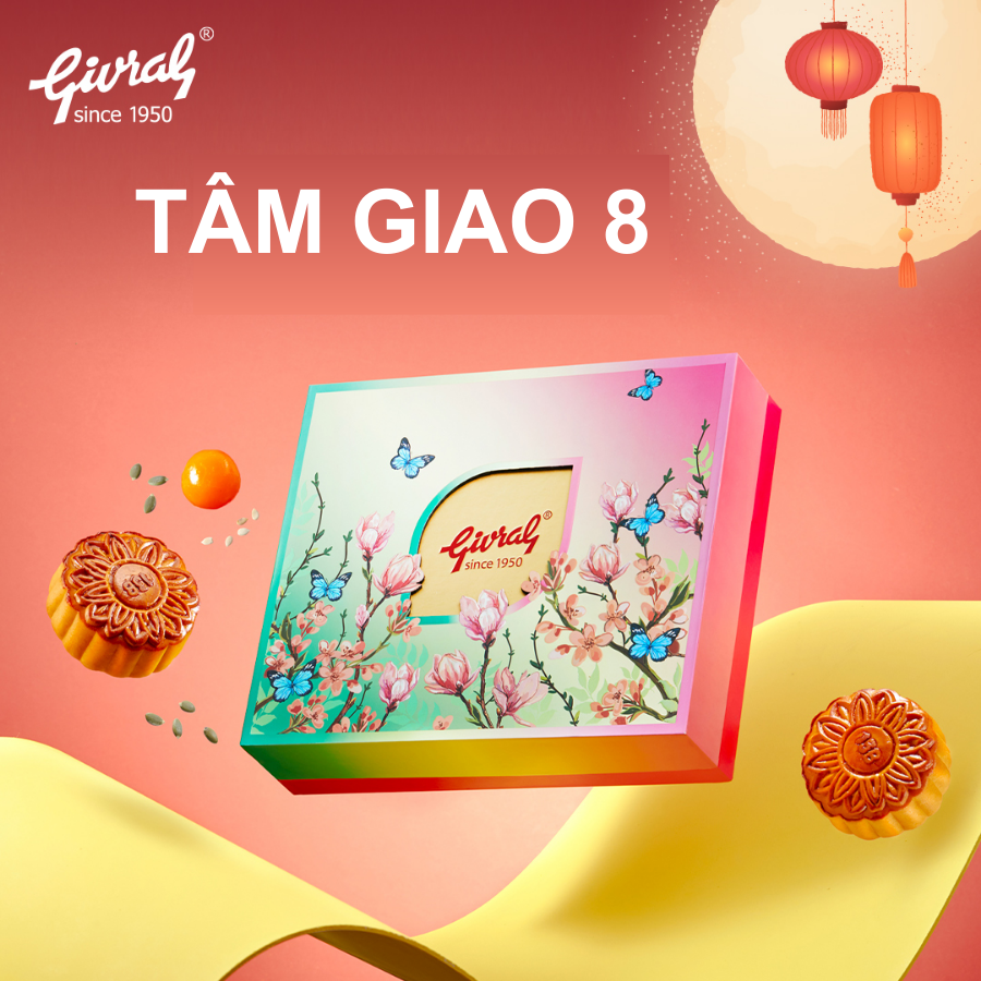 Bộ túi và Hộp Bánh Trung Thu Givral Tâm Giao 8 (250gr)