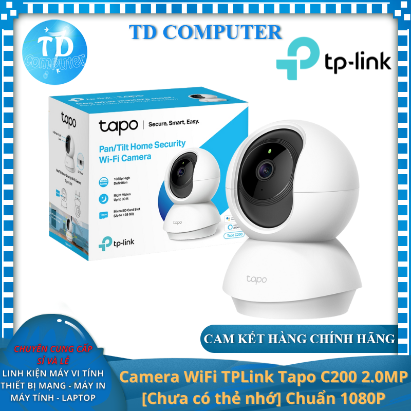 Camera WiFi TPLink Tapo C200 2.0MP  Chuẩn 1080P Đèn hồng ngoại Âm thanh 2 chiều - Hàng chính hãng FPT phân phối