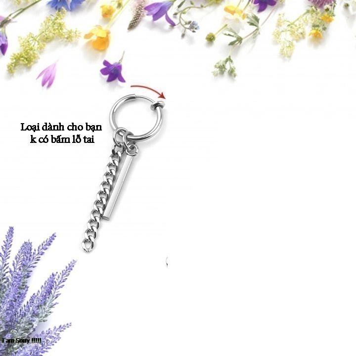 Bông tai nam inox cao cấp 1 chiếc Kpop thép không gỉ không bấm lổ tai thanh dài tòn ten