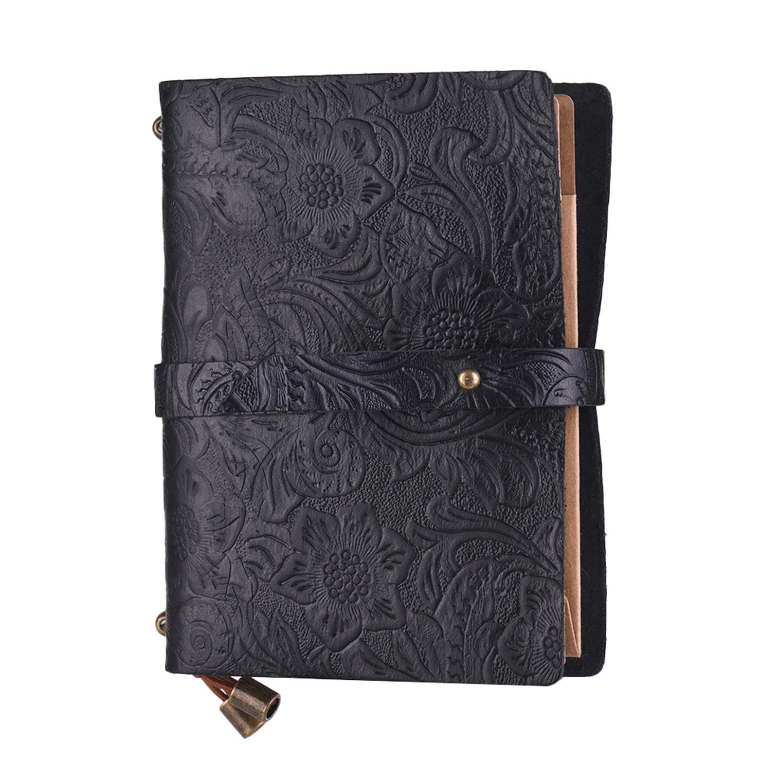 Leather Vintage Embossed Pattern Travel Journal Notebook Lined Blank Grid Paper Diary Refillable Notepad Gift for Men &