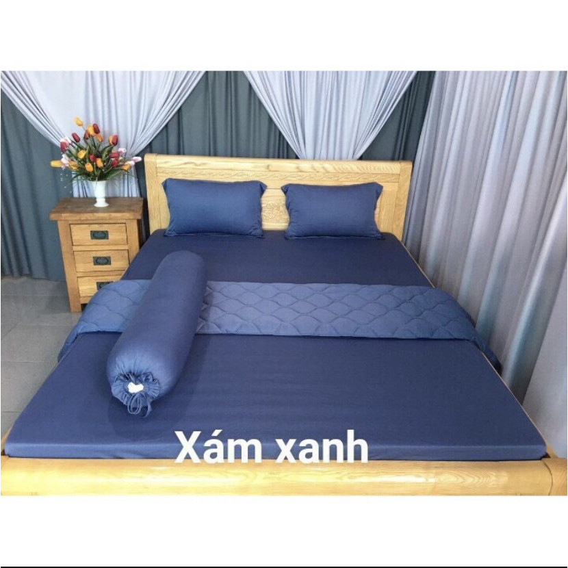 Bộ ga gối, drap thun lạnh, xám xanh