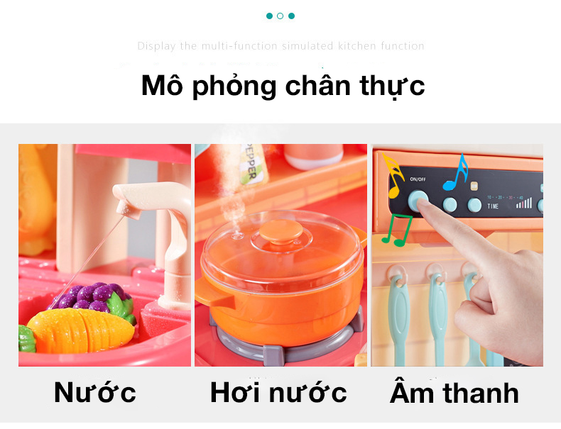 Bộ đồ chơi nấu ăn nhà bếp KAVY với 36 chi tiết cao 63 cm có nhạc và đèn, nhựa nguyên sinh an toàn