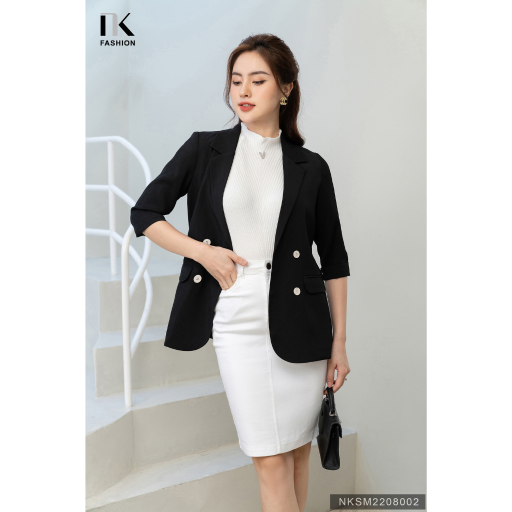 Áo Ký Giả Tay Lỡ Cổ Ve NK FASHION NKSM2208002 Dáng Suông ,Thời Trang Công Sở