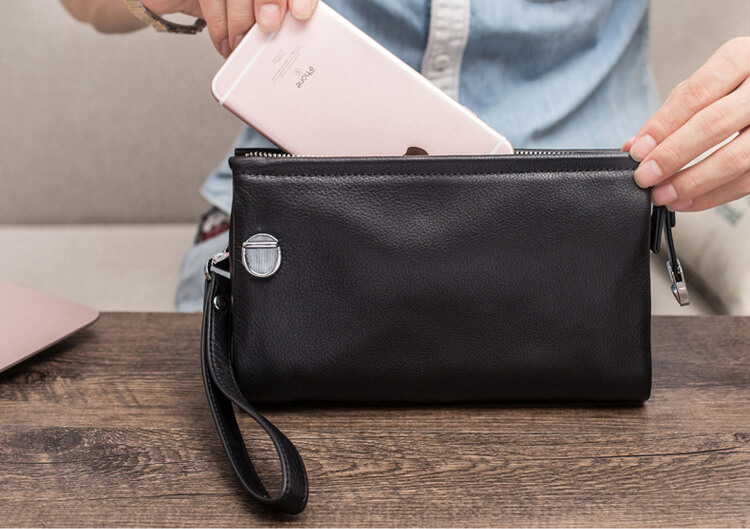 Clutch, Ví Cầm Tay Nam Thời Trang Cao Cấp Da Bò Mềm CL24 Đen