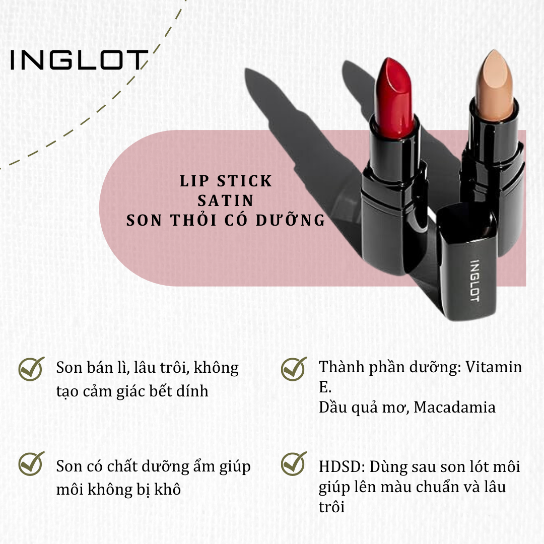 Son thỏi dưỡng môi có nhũ Lip satin Lipstick (4.5g) INGLOT