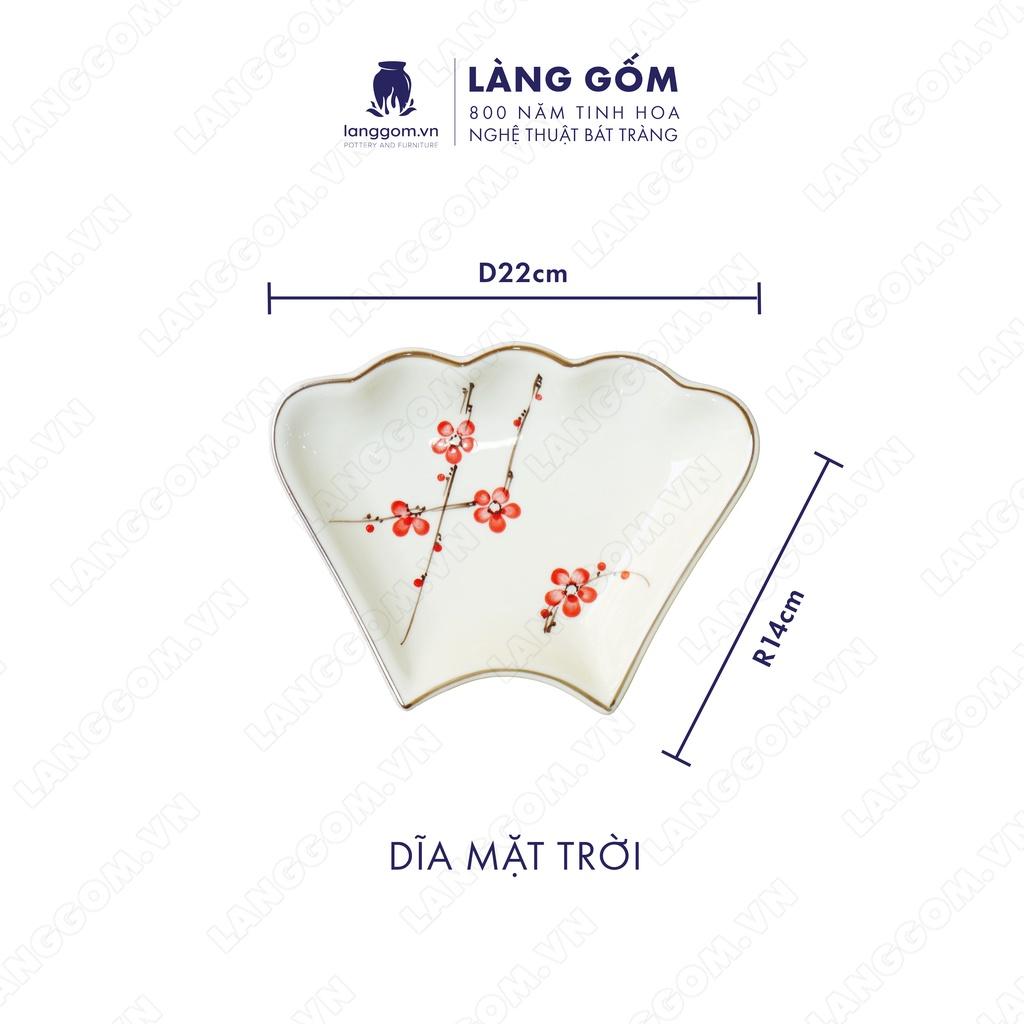 Bộ bàn ăn mặt trời Men trắng vẽ hoa đào - Size: 45 cm - Gốm sứ Bát Tràng - langgom.vn