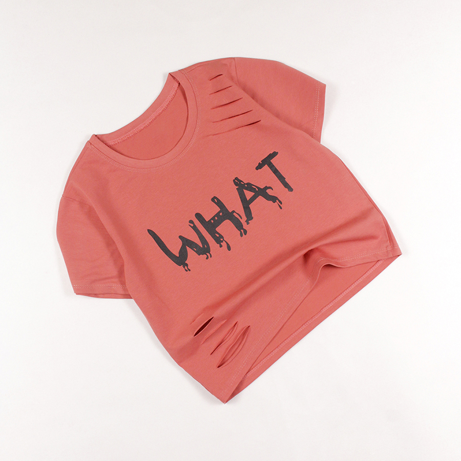 Áo thun croptop thời trang in chữ What cho bé gái từ 1 tuổi đến 9 tuổi 06658-06665
