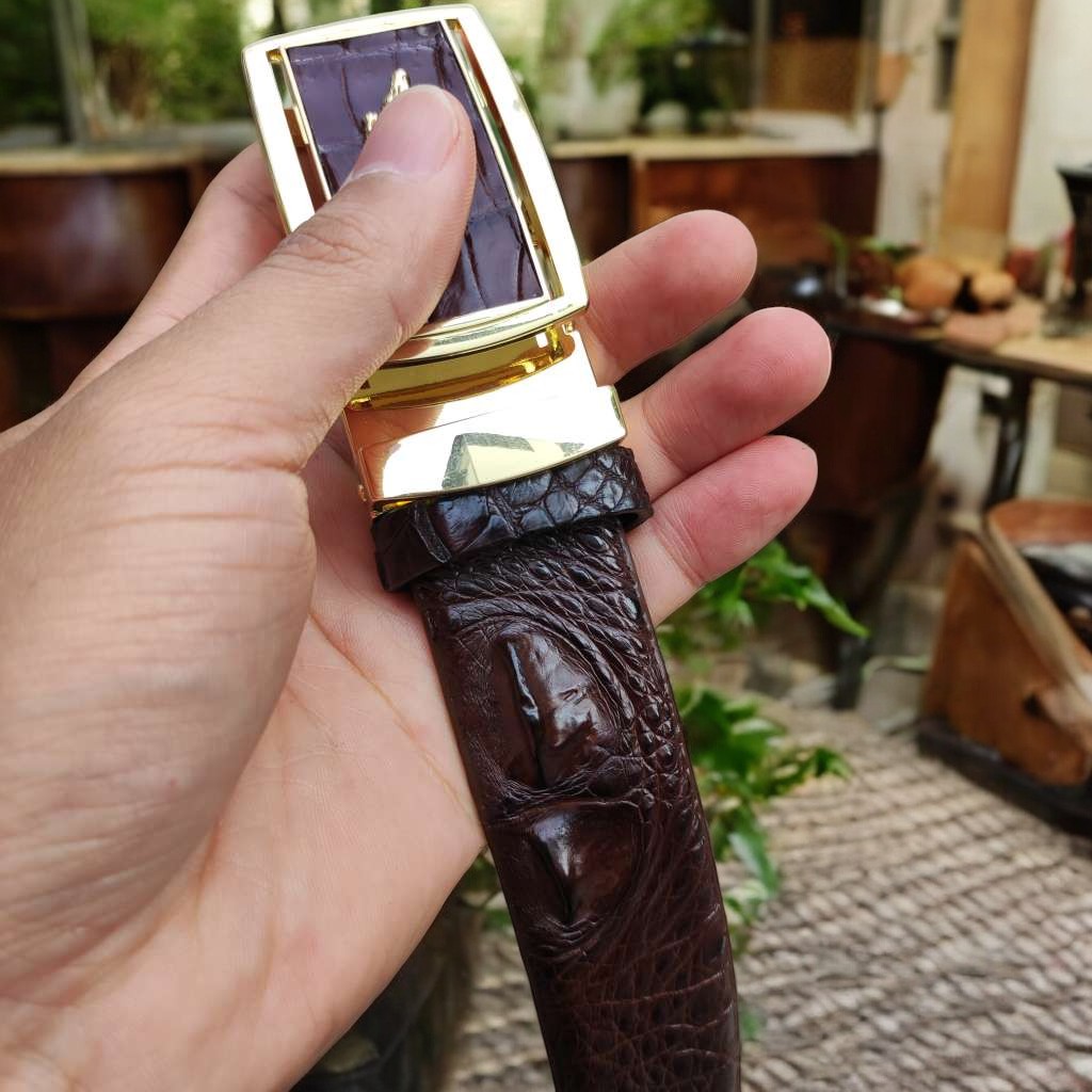 Dây nịt nam gai lưng cá sấu LIỀN NGUYÊN CON N24N2 (Mặt vàng)