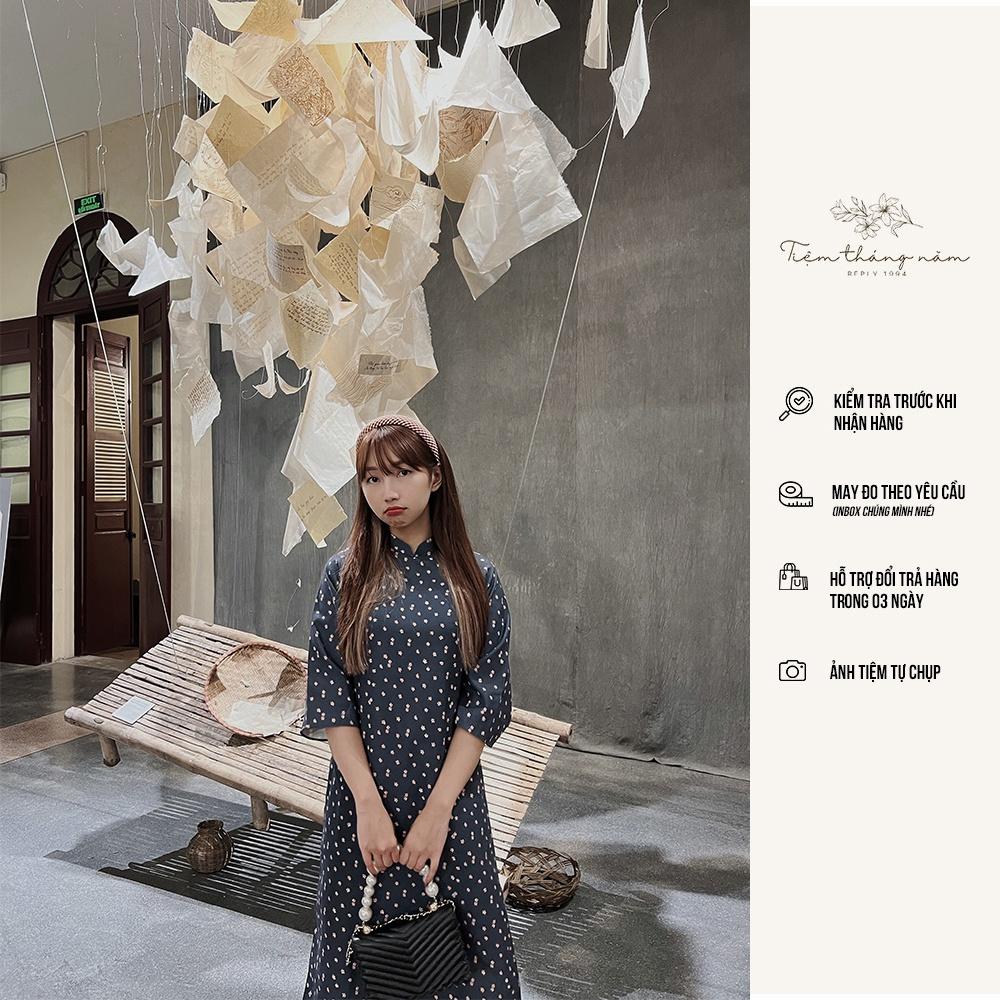 Áo dài "Hoa thơm cỏ lạ" - màu Xanh jeans