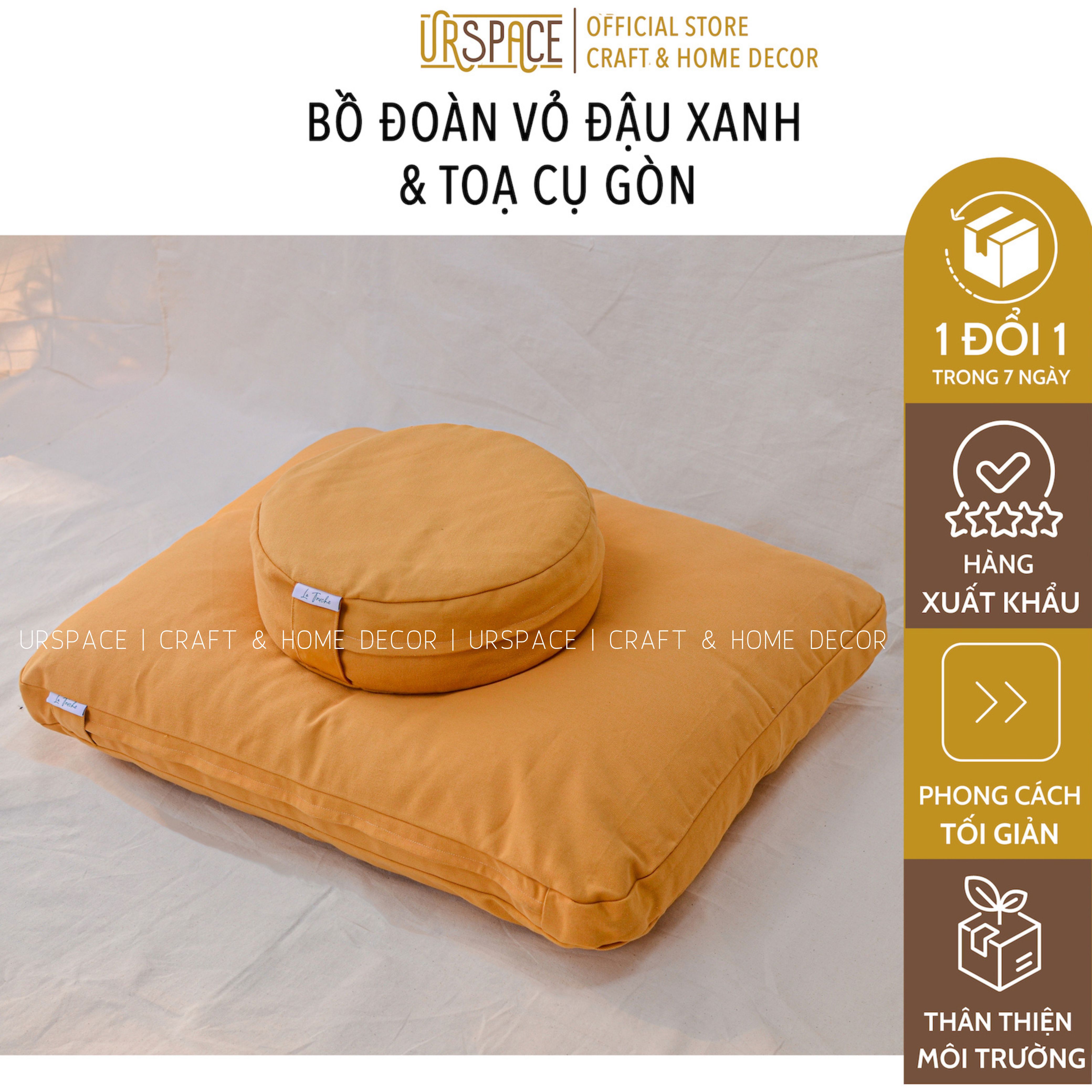 Bồ đoàn vỏ đậu xanh &amp; Toạ cụ ngồi hình gòn hình chữ nhật URSPACE / MEDITATION CUSHION &amp; MATTRESS