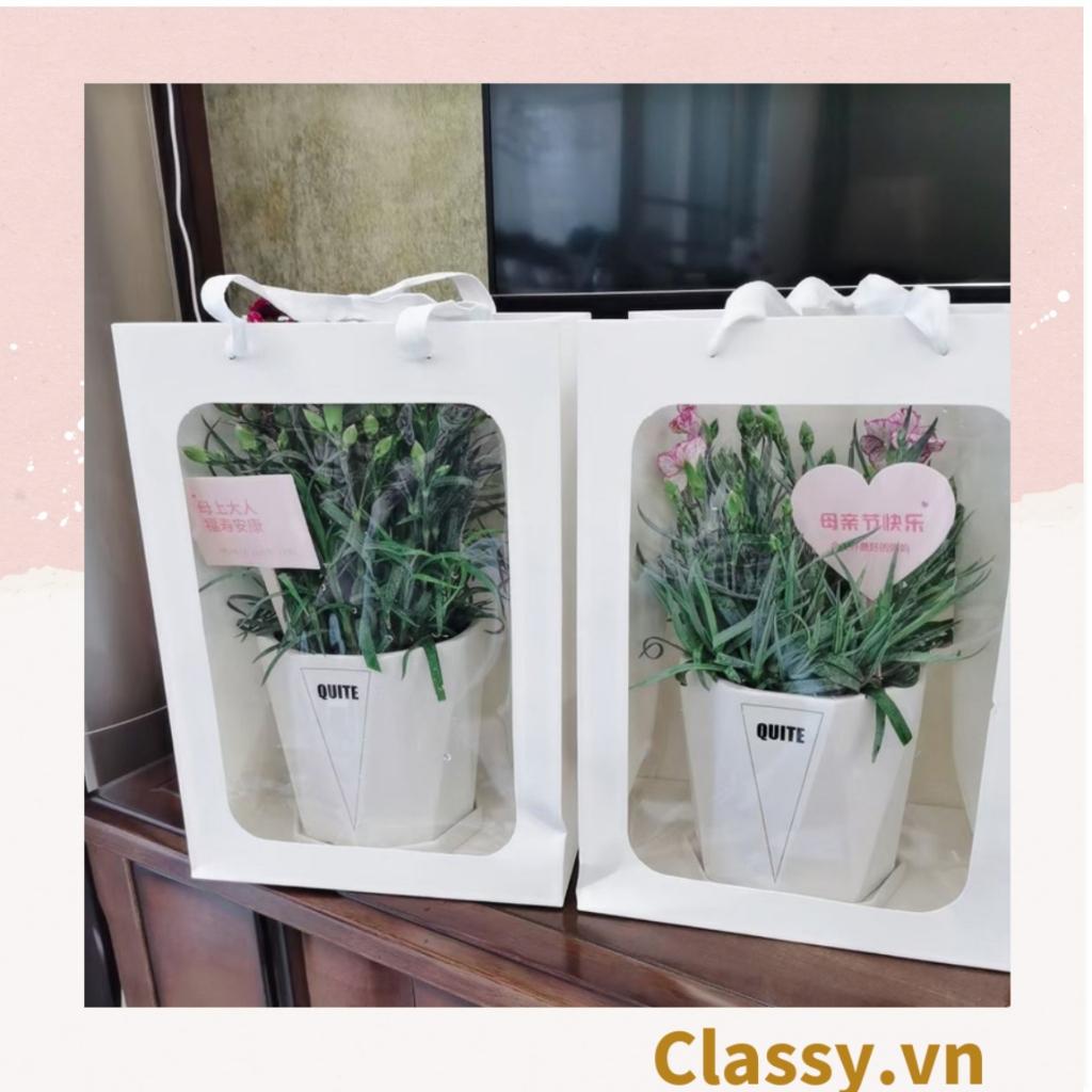 Túi giấy Classy hồng trong suốt kích thước 25x15x35CM dùng làm quà tặng đựng hoa, đựng gấu bông Q1404