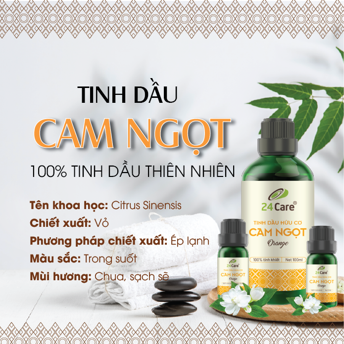 Tinh Dầu Cam Ngọt Nguyên Chất 24Care - Tinh Dầu Xông Thơm Phòng Giúp Giảm Căng Thẳng, Ngủ Ngon, Khử Mùi - Tinh dầu Sả Chanh/ Bạc Hà/ Oải hương/ Ngọc Lan Tây/ Tràm Trà/ Bưởi Ngọt/ Vỏ Quế