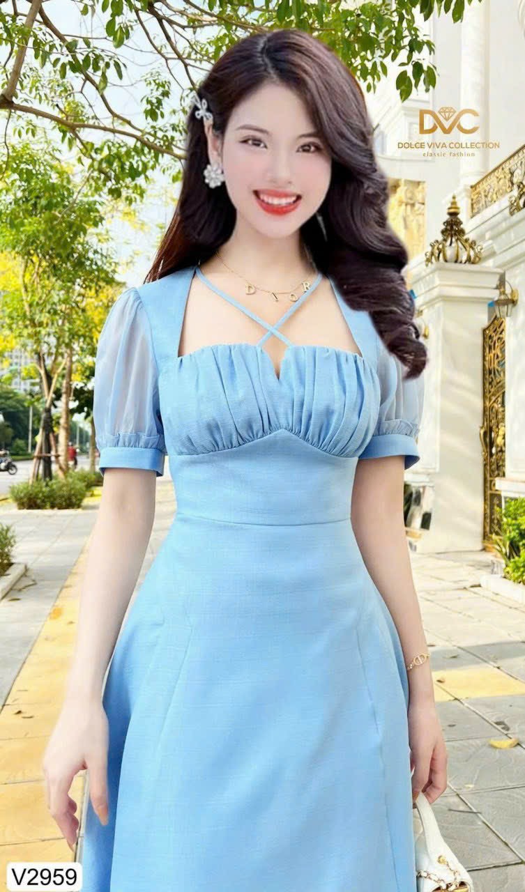 ĐẦM UMI PHỐI TAY VOAN XẾP LY NGỰC MÀU Y HÌNH