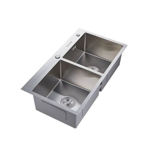 Combo Chậu Rửa Chén Bát Inox Hai Hố Cân SUS304- 8245, Vòi Rửa Bát Inox 304 Vuông Bóng, Bộ Xả Chậu, Xiphong Thoát Nước, Rá Inox Đa Năng