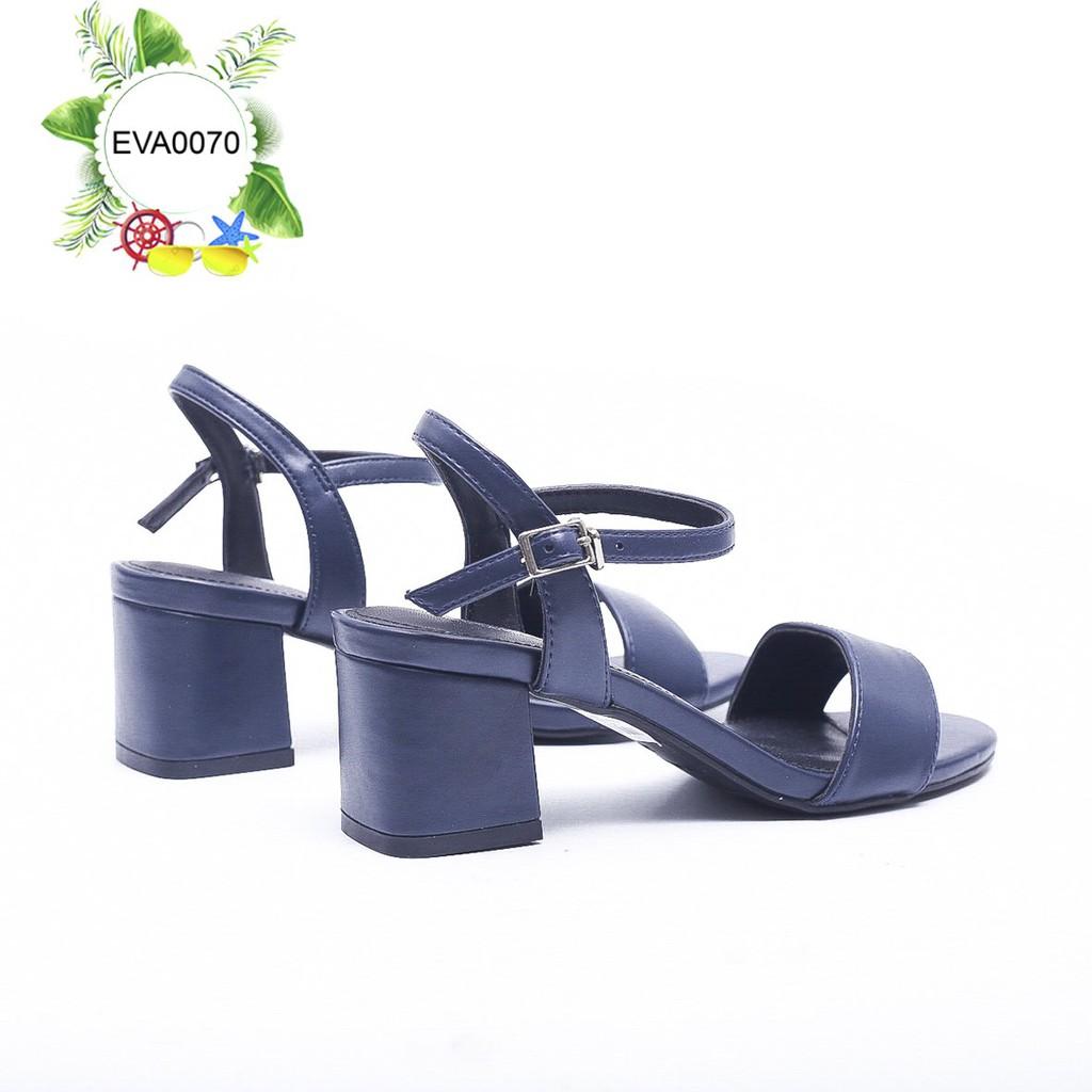 Sandal Cao Gót Đế Vuông Quai Ngang Da PU 5cm Evashoes - Eva0070