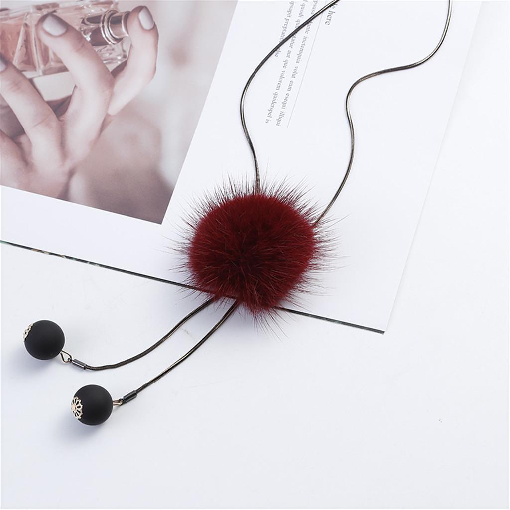 Mink Wool Fur PomPom Winter Sweater Chain Women Long Hanging Ornaments Red