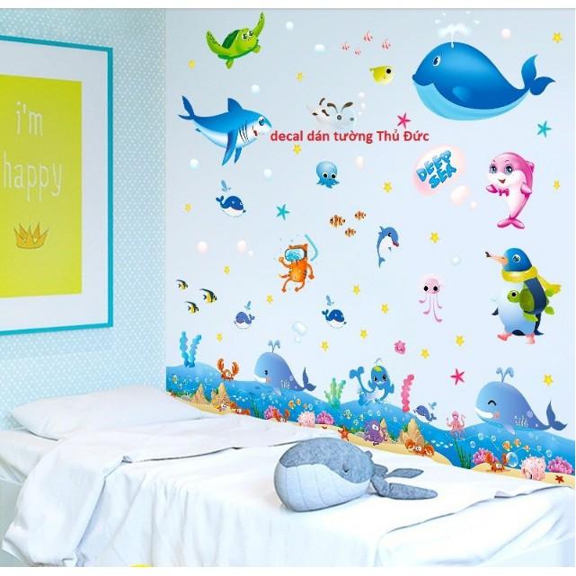 BỘ COMBO DECAL GHÉP ĐÔI TRANG TRÍ - Đại dương kết hợp chân biển xanh