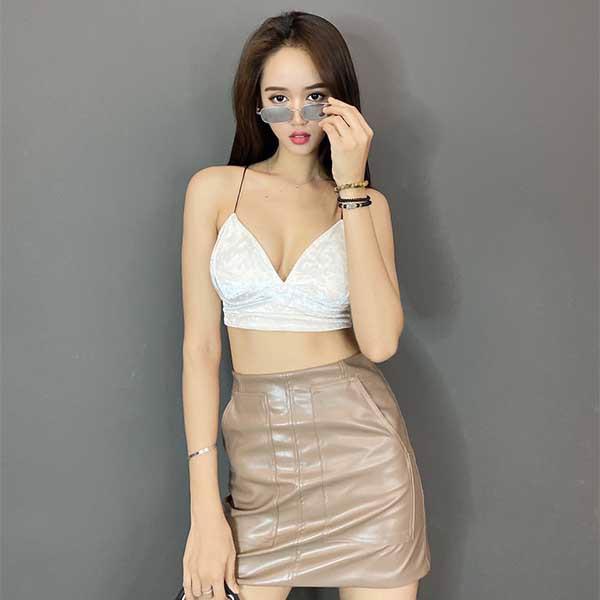 Áo Bra 2 Dây Nhung Trắng - YA0008