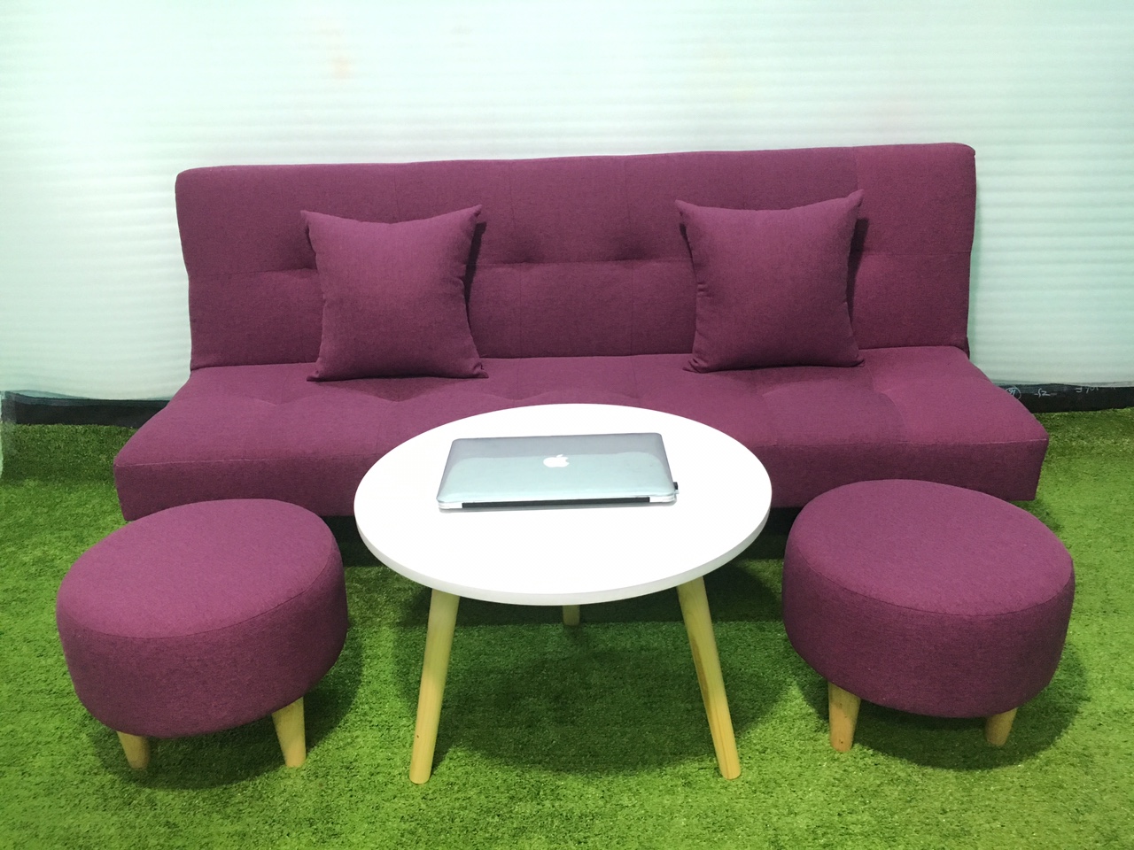 Bộ sofa salon bed giường tím vải bố SB3 cả bộ phòng khách