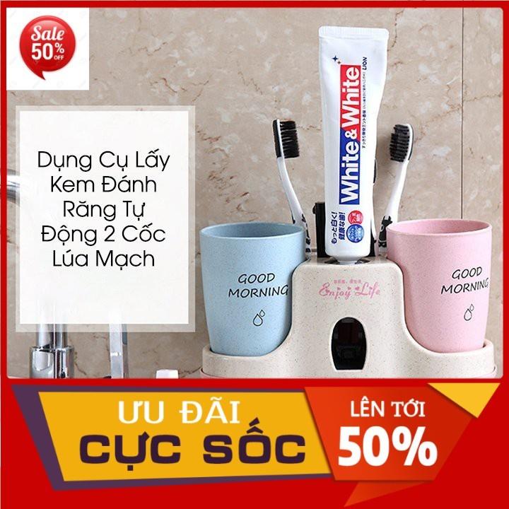 Khay nhả kem dán tường kèm 2 cốc xinh xắn, Bộ Nhả Kem Đánh Răng Tự Động, Kệ Để Đồ Phòng Tắm Cao Cấp