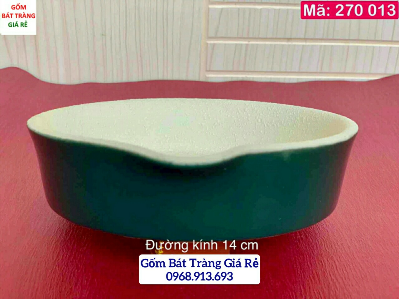 Đĩa mài sừng TG, đường kính 14 cm, men xanh lục, gốm sứ - 270013