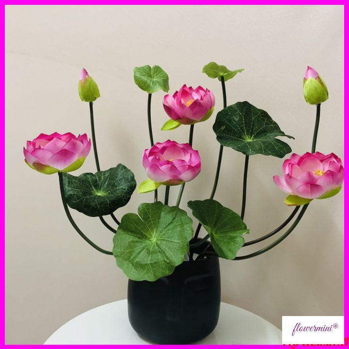 Hoa lụa, bình hoa sen giả để bàn trang trí phòng khách, nhà hàng đẹp Flowermini SG-03