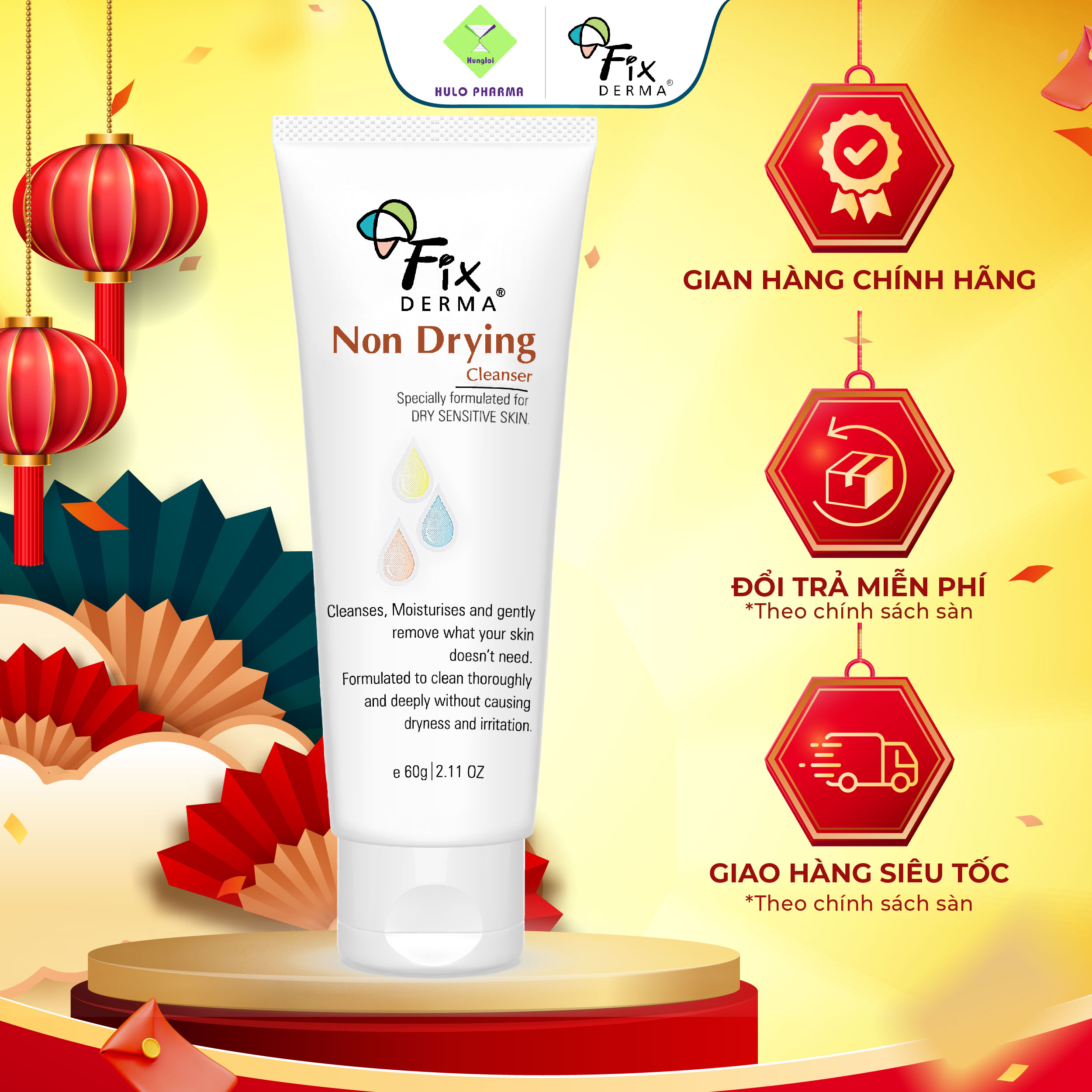 [Hàng Tặng] Sửa Rửa Mặt Cho Da Dầu Mụn Nhạy Cảm FIXDERMA Non Drying Cleanser Làm Sạch Bụi Bẩn, Giảm Mụn Bã Nhờn 60g [Hùng Lợi]