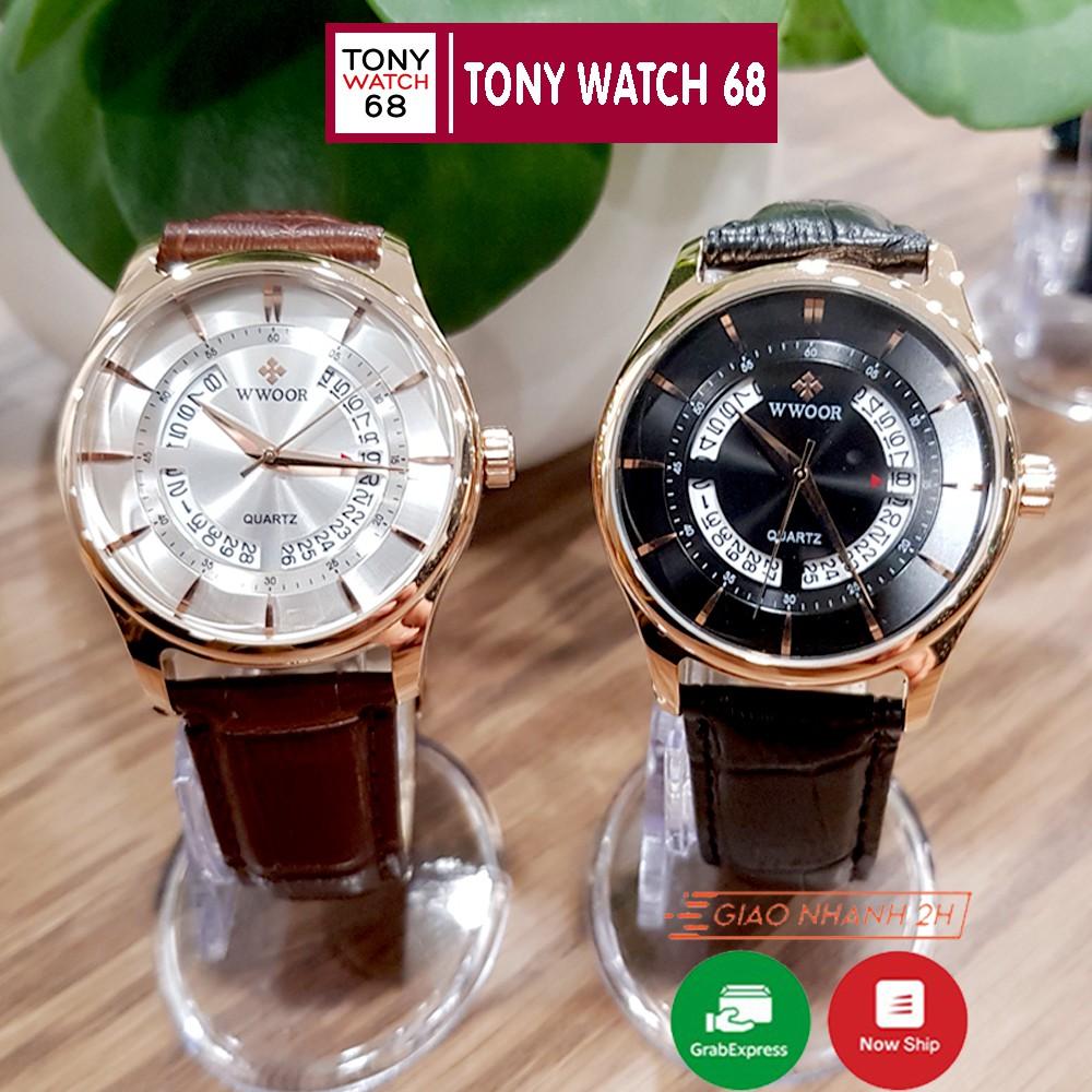 Đồng hồ nam dây da cao cấp có lịch chống nước, chống xước chính hãng WWOOR - Tony Watch 68