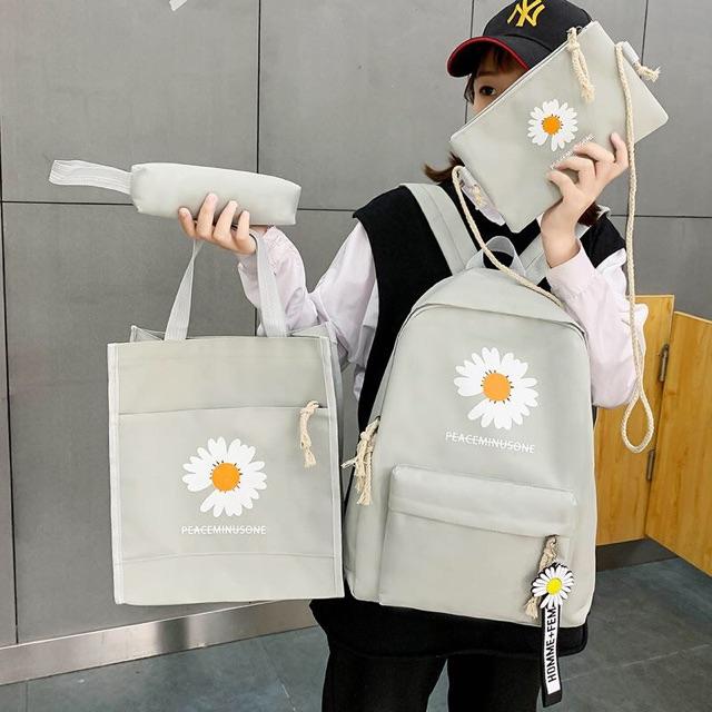 Balo thời trang, balo đi học, đựng laptop Balo Combo 4 Món Hoa Cúc Hoạ Mi Cực Hot Hit balo nữ vải