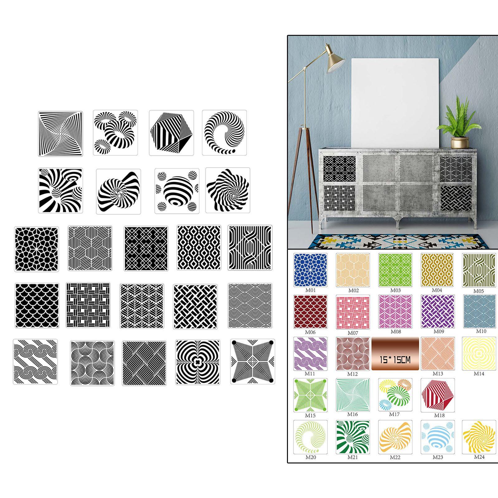 24x Geometric Stencils Painting Templates for Decoration Craft Drawing
