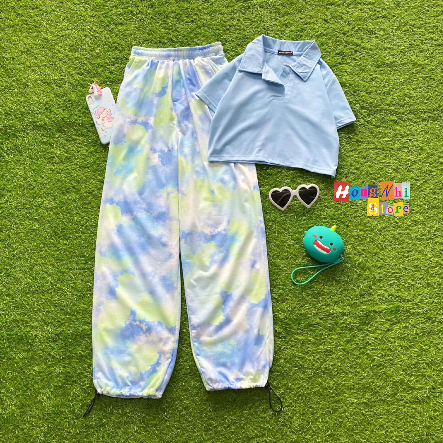 Quần Jogger 3D Ulzzang Unisex Jogger Loang Màu Dây Rút Lai Ống Rộng Xanh Bầu Trời V2 - MM
