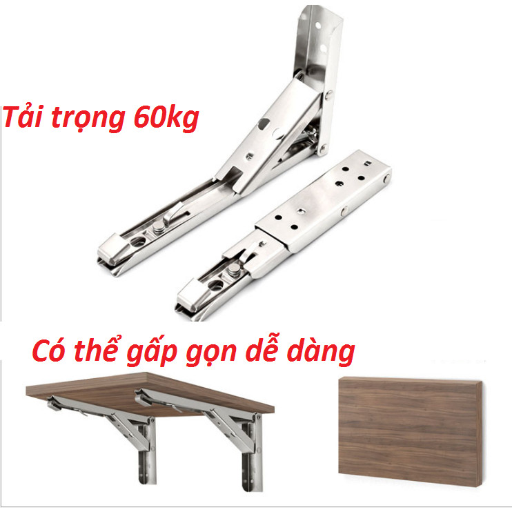 Bộ 2 giá đỡ gập thông minh,ke đỡ gập chịu lực 60kg chất liệu inox chiều dài từ 19-33cm - Tặng móc khóa hình công cụ (ngẫu nhiên)