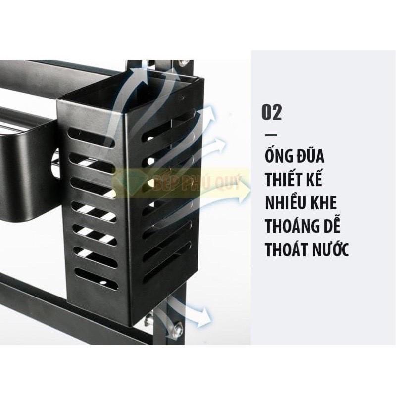 Kệ Gia Vị 2 Tầng Thép Đen Có Chỗ Để Dao Thớt