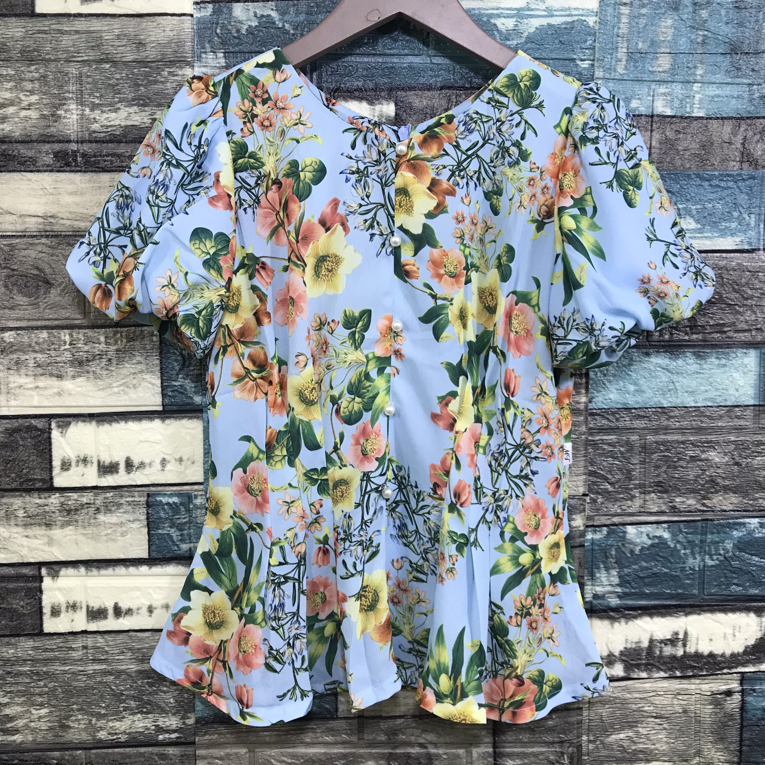 Hàng thiết kế - Áo kiểu peplum hoa lá cột eo xếp ly siêu xinh - A55145