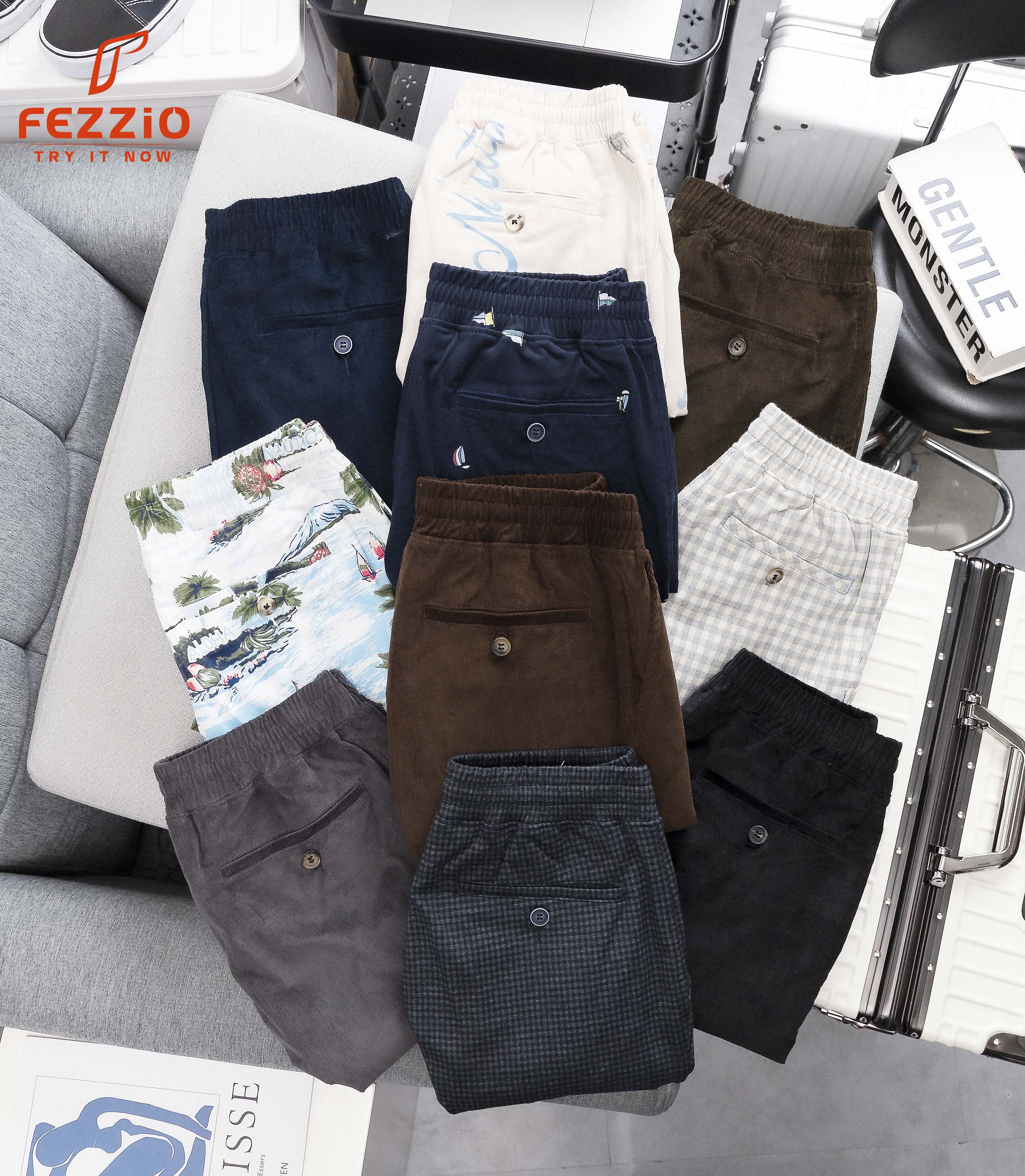 Quần short kaki nam chất nhung phong cách trên gối năng động, trẻ trung thương hiệu Fezzio