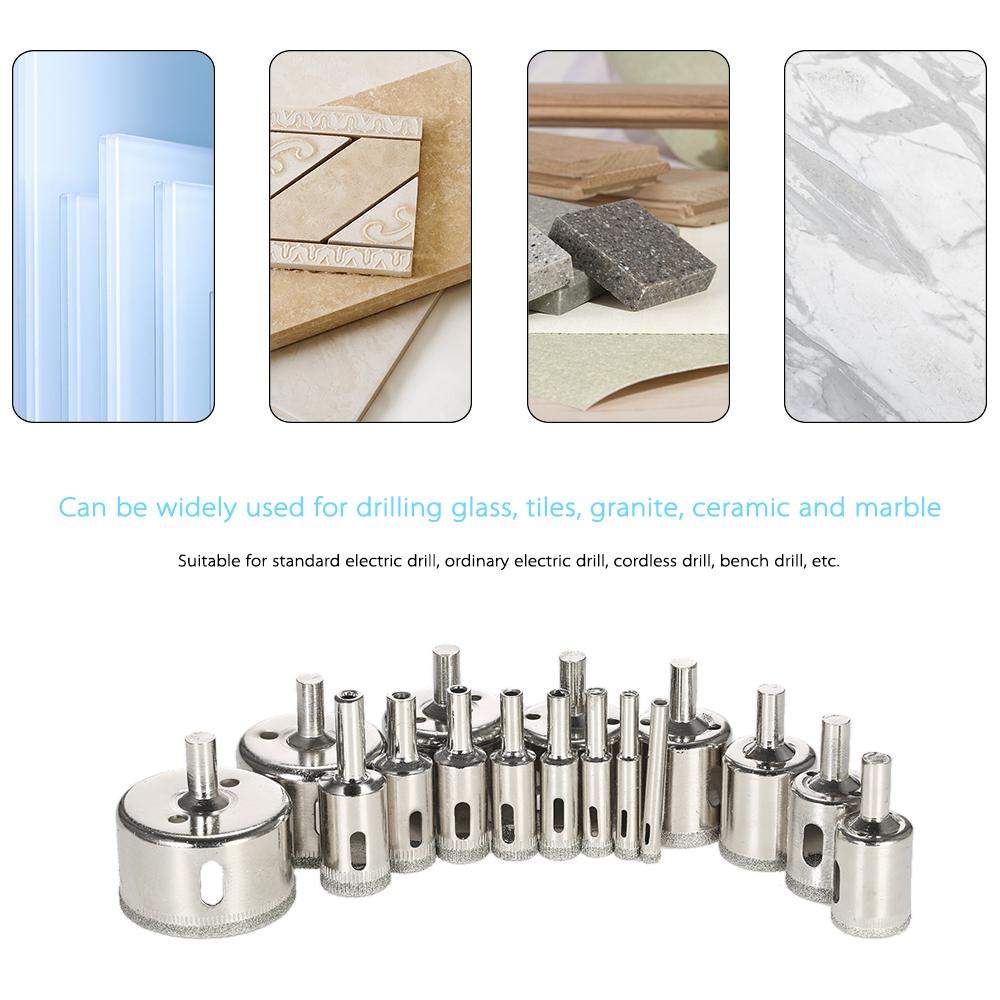 16PCS 6-50mm Glass Hole Saw Kit Diamond Coated Core Hole Saw Marble Drill Bit Tile Ceramic Glass Porcelain