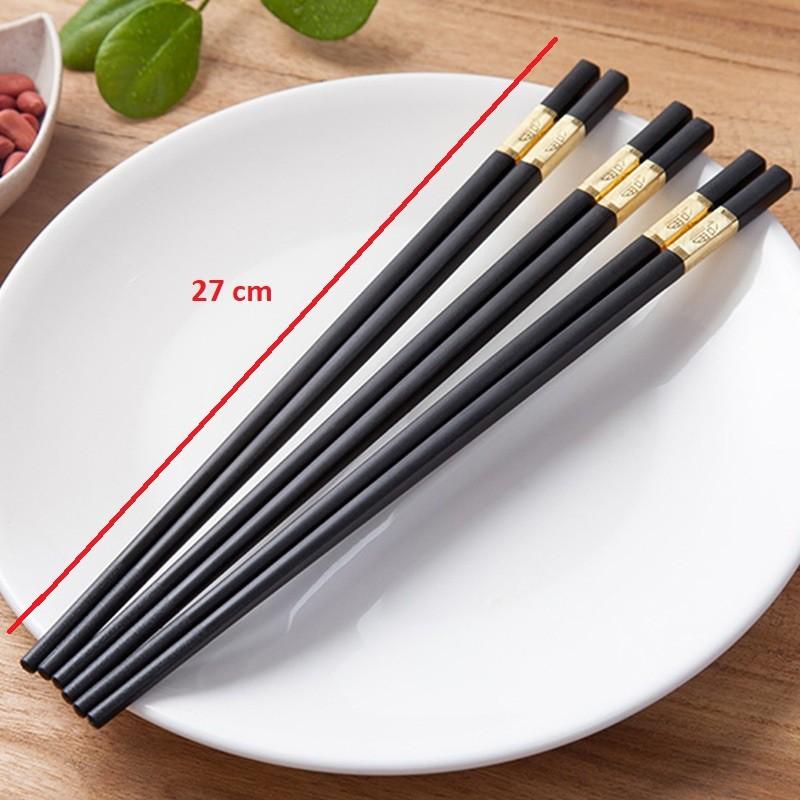 Set 10 Đôi Đũa Mạ Vàng Hợp Kim Cao Cấp Ăn Cơm Gia Đình Sạch Sẽ Lịch Sự
