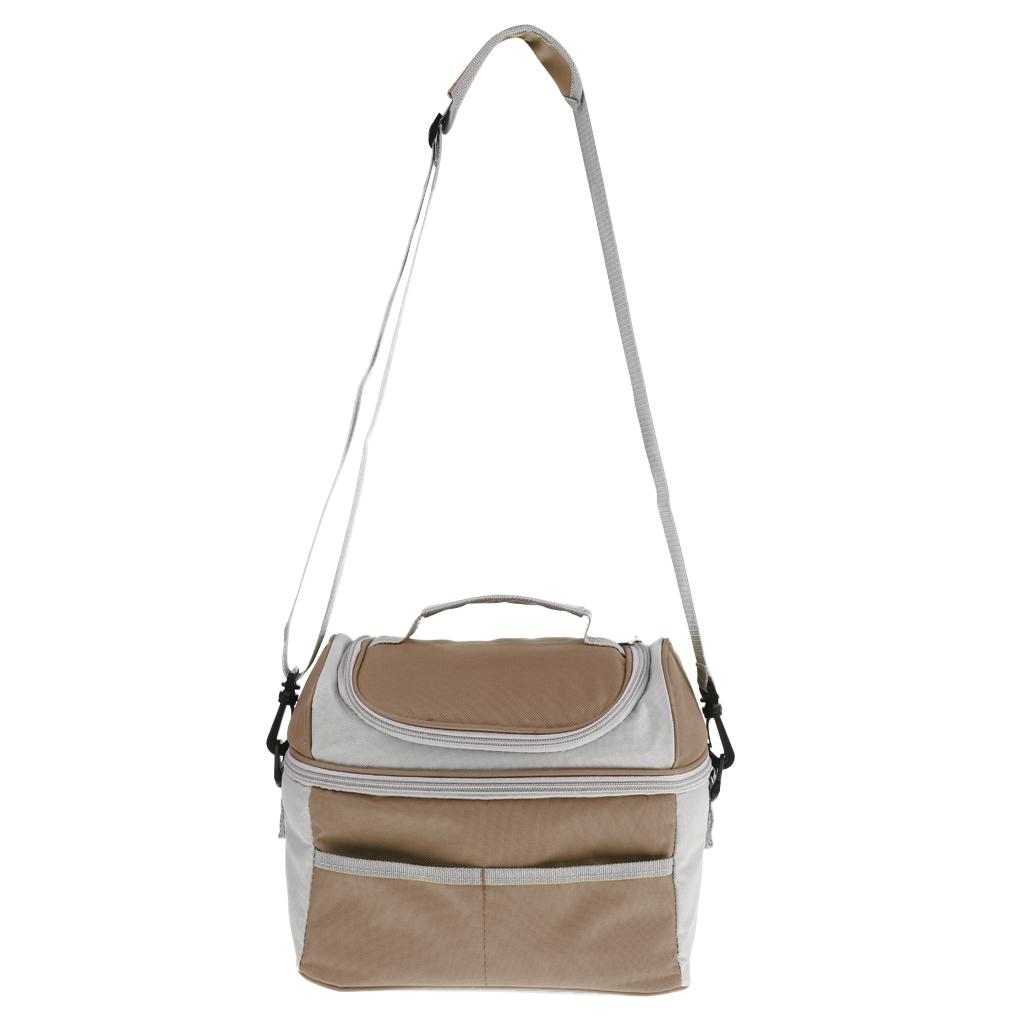Insulated Thermal Bag 2-layer Picnic Lunch Box Portable Cooler Tote Khaki