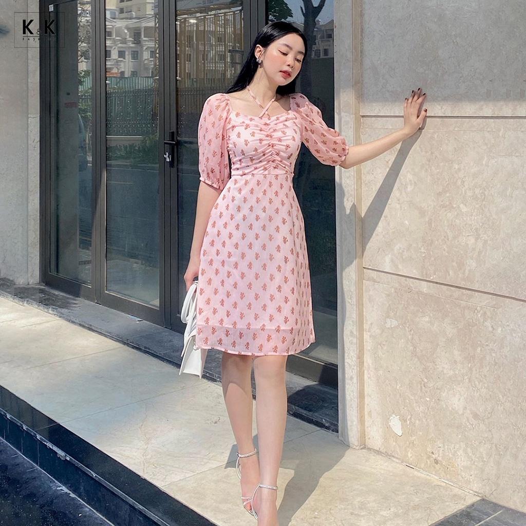 Đầm Chữ A Họa Tiết Nhấn Ngực Phối Nơ K&K Fashion KK114-34 Chất Liệu Voan Gân