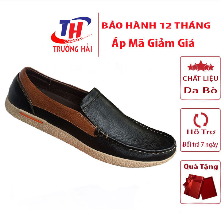 Giày mọi nam da bò màu đen Trường Hải da mềm mại