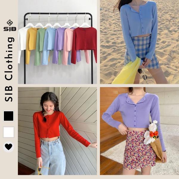 Áo croptop tay dài SIB Clothing ôm body sexy có nút SIB015