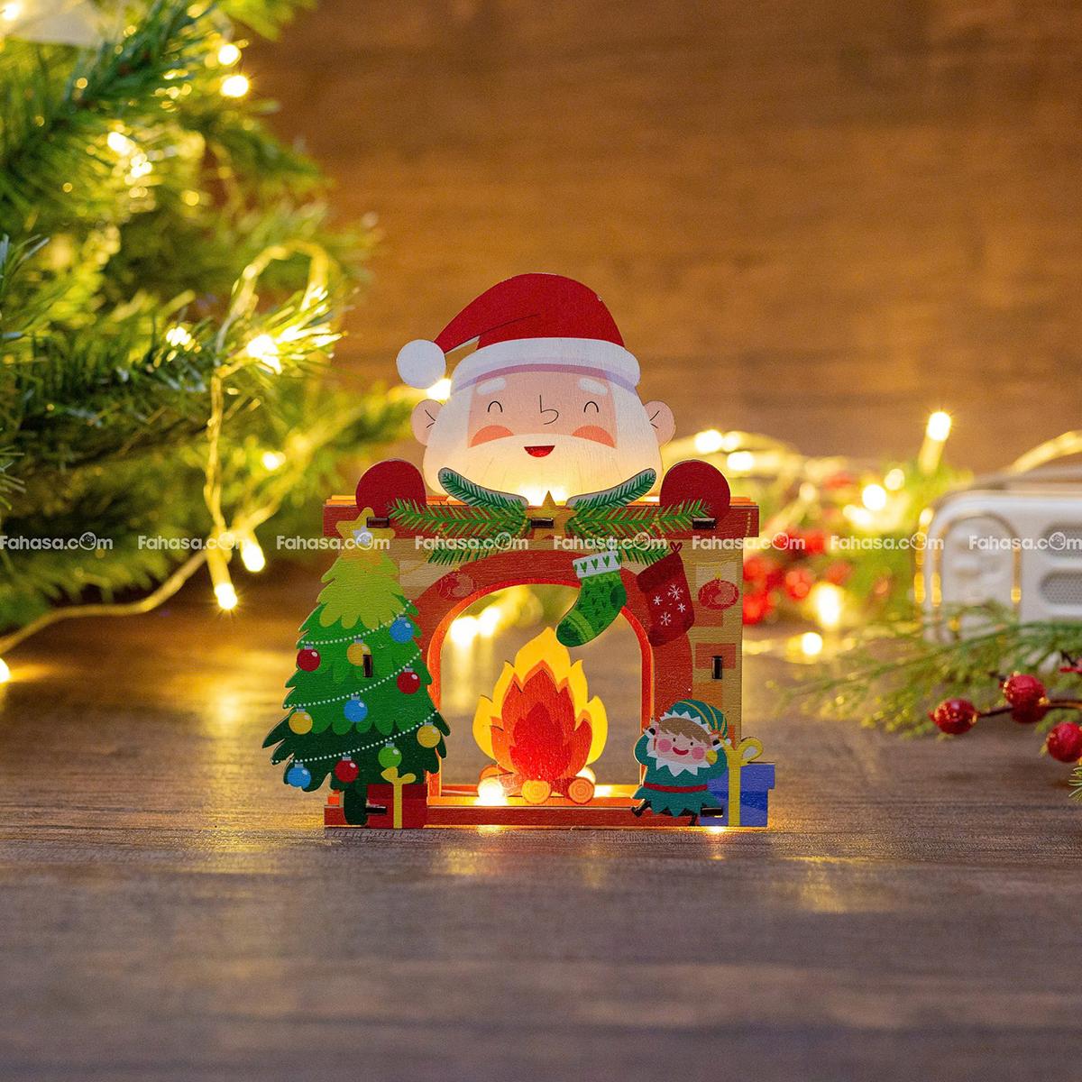 Đèn Gỗ Trang Trí Giáng Sinh - Bách Mộc - Ông Già Noel Trên Ống Khói